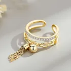 Светильник роскошные кольца золотого и серебряного цвета, этнические кольца с шариком и кисточкой, цепочка с кулоном, модные Металлические Открытые Кольца с кристаллами, ювелирные изделия