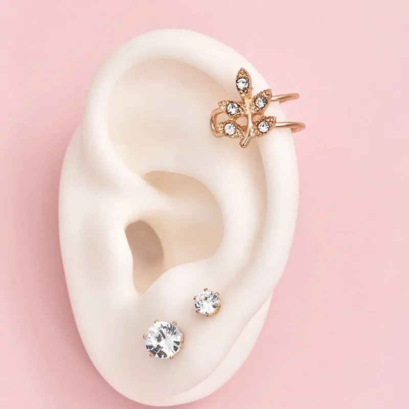 

Fashion Women Rhinestone Leaf Shape Clip Earrings Set Party Jewelry Gifts