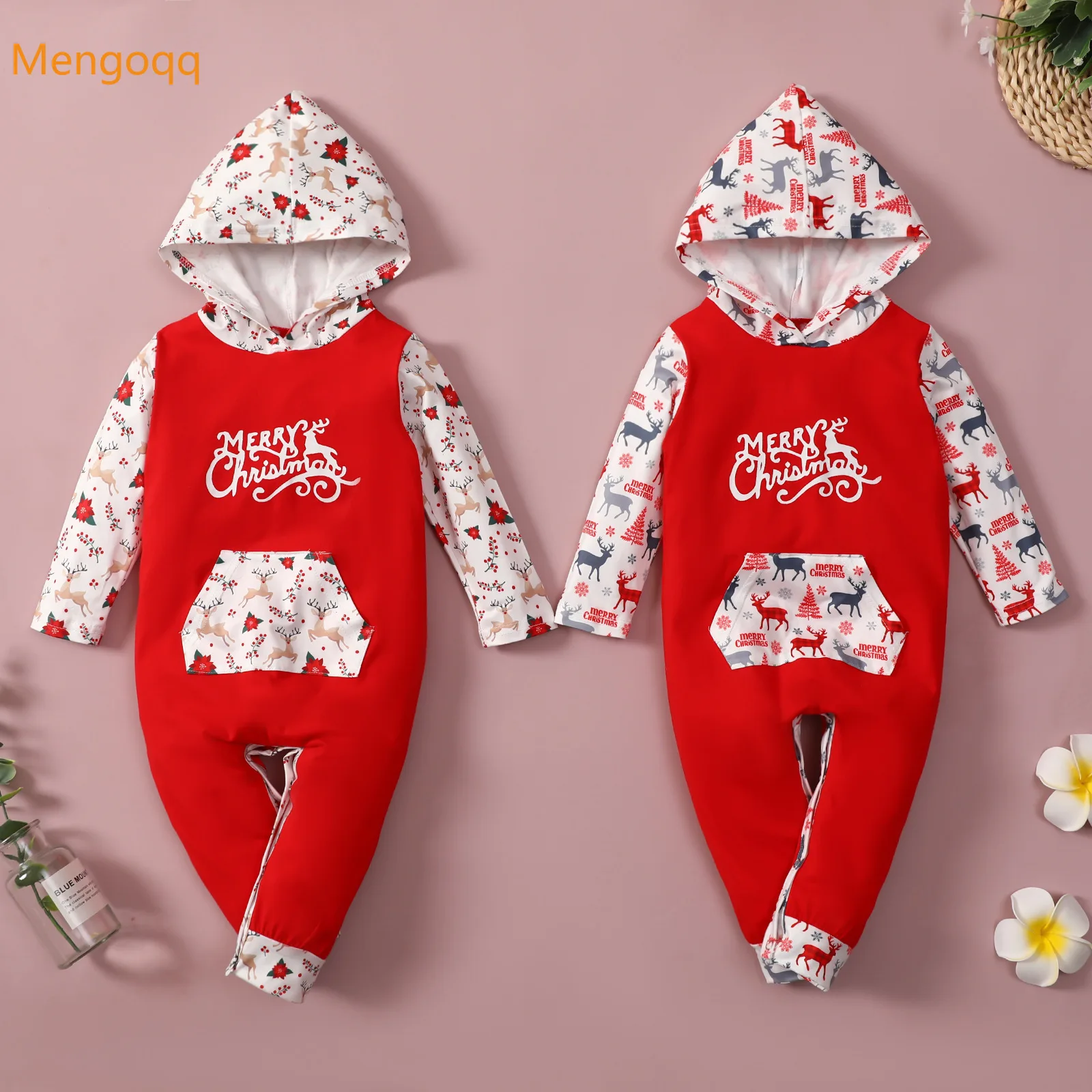 

XMAS Kids Baby Girls Boys Full Sleeve Hooded Letter Outfits Toddler Children Christmas Jumpsuits Romper 6M-3Y