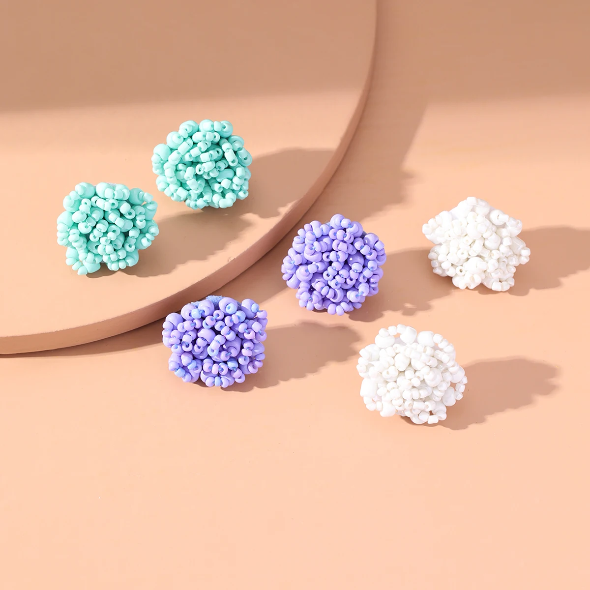 

3 Pairs New Arrival Women Hand-sewn Popcorn Stud Earrings Bohemian Fashion Earrings Cute Exquisite Accessories