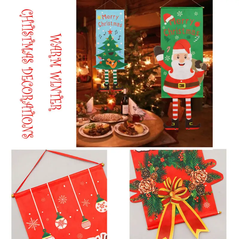 

Hot Xmas Hanging Flag Ornaments Supplies Merry Christmas Santa Claus Banner Flag DoorMerry Christmas Decorations Shop Banner