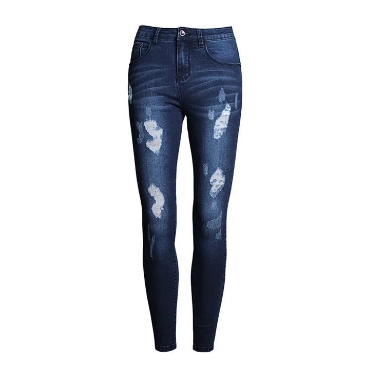 

Fast selling women's clothing European and American Feng Shui wash white slim hole pants leg pants jeans wholesale