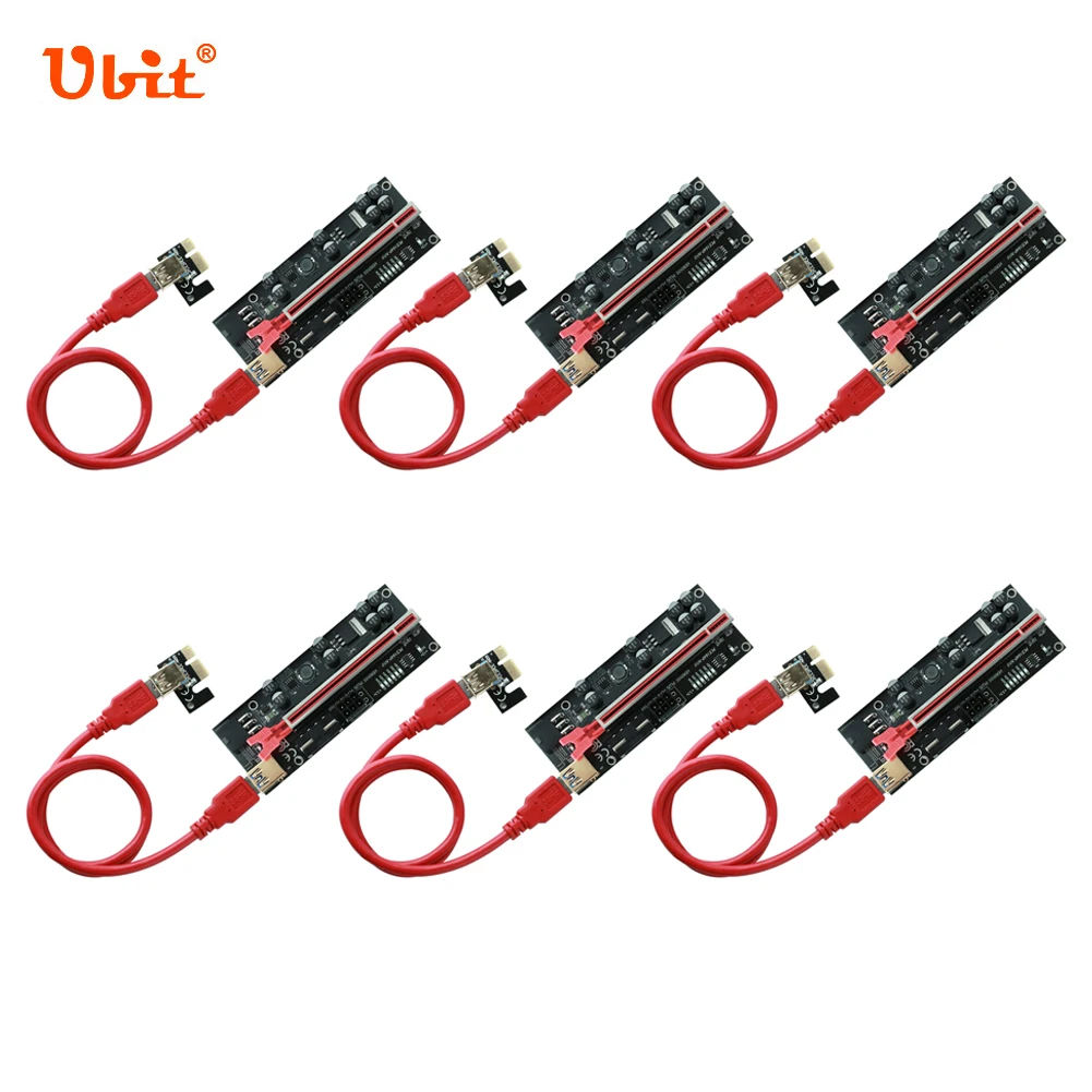 6x Ubit PCI Express адаптер USB3.0 VER010S-Plus LED PCI-E кабель расширения 6pin Sata 1x до 16x карта для