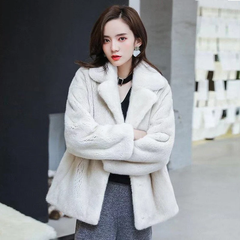 

Overcoat Warm Slim Short Faux Mink Fur Pocket Winter Coat Women Fur Jacket Fashion Faux Fur Coat Autumn Winter Women Korean