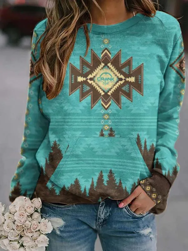 

Geometric Pattern Sweatshirt Women Hoodies Boho Style Retro Designer Sweatshirt Thanksgiving Goth Clothes Streetwear Women New