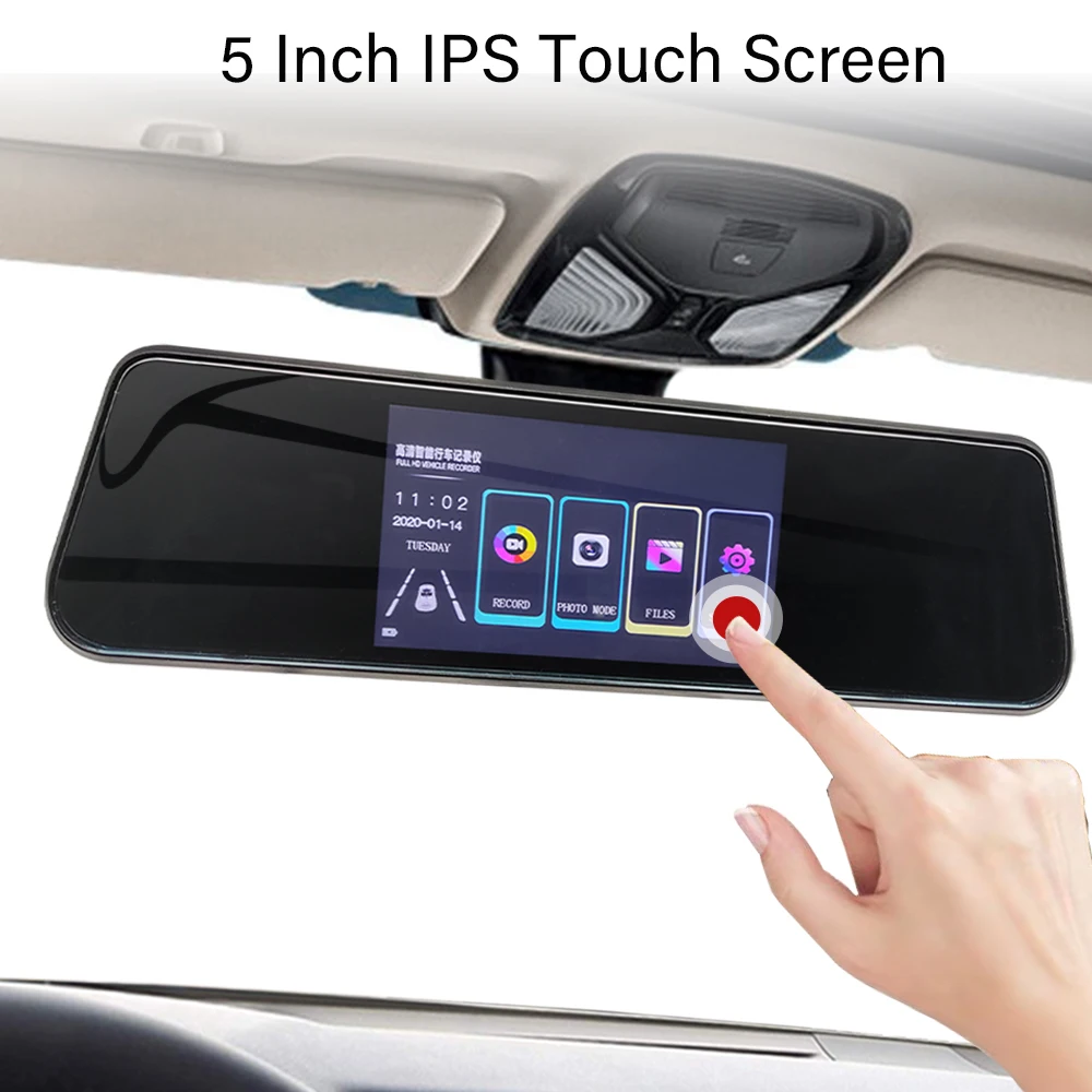 New 5 Inch Car Rearview Mirror Touch Screen For Auto Recorder 1080P FHD Night Vision DVR Dash Camera Dual Lens | Автомобили и