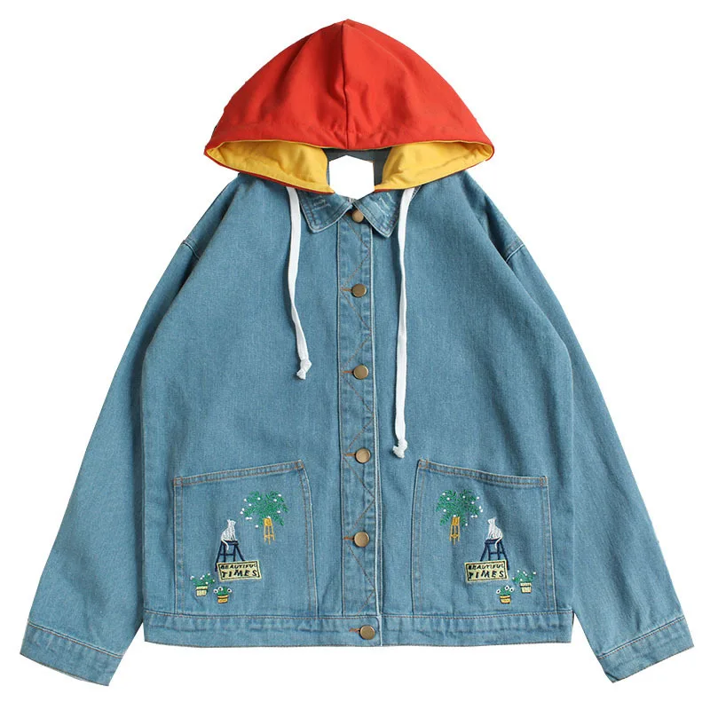 Осенняя винтажная джинсовая куртка для женщин в стиле Харадзюку Bf Свободные