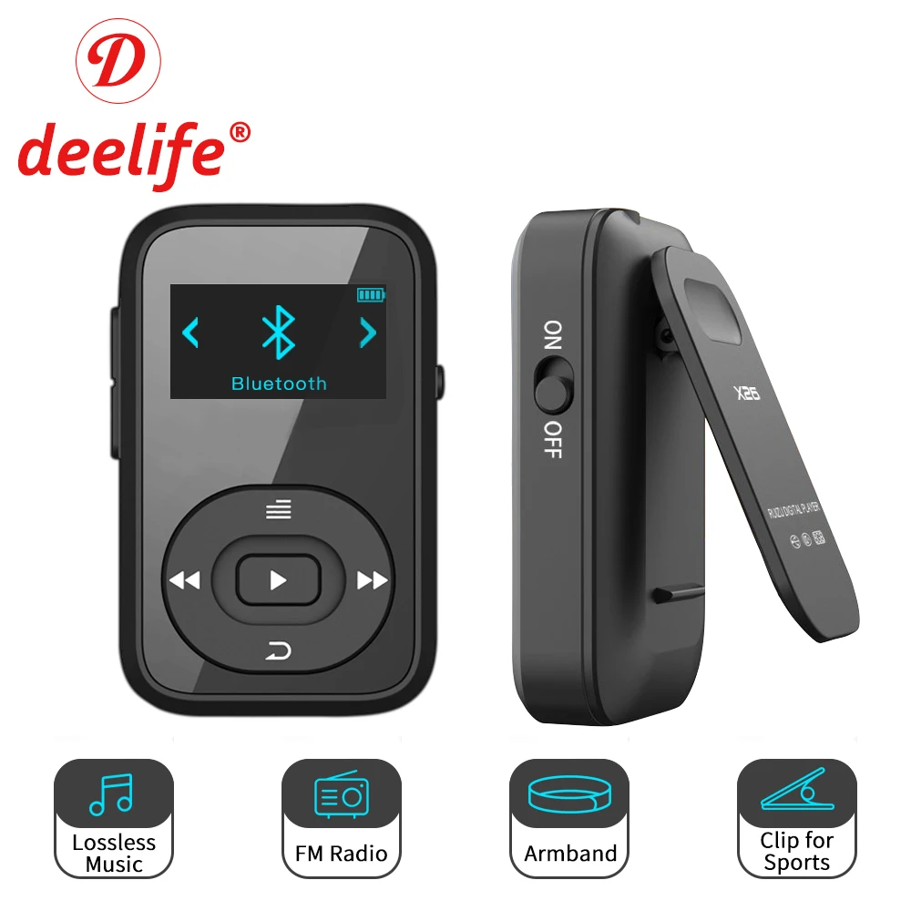 Deelife Спортивный MP3 плеер Bluetooth с зажимом, FM радио, повязка на руку, портативный мини MP 3, музыкальный плеер для бега, спортивный MP3-Player