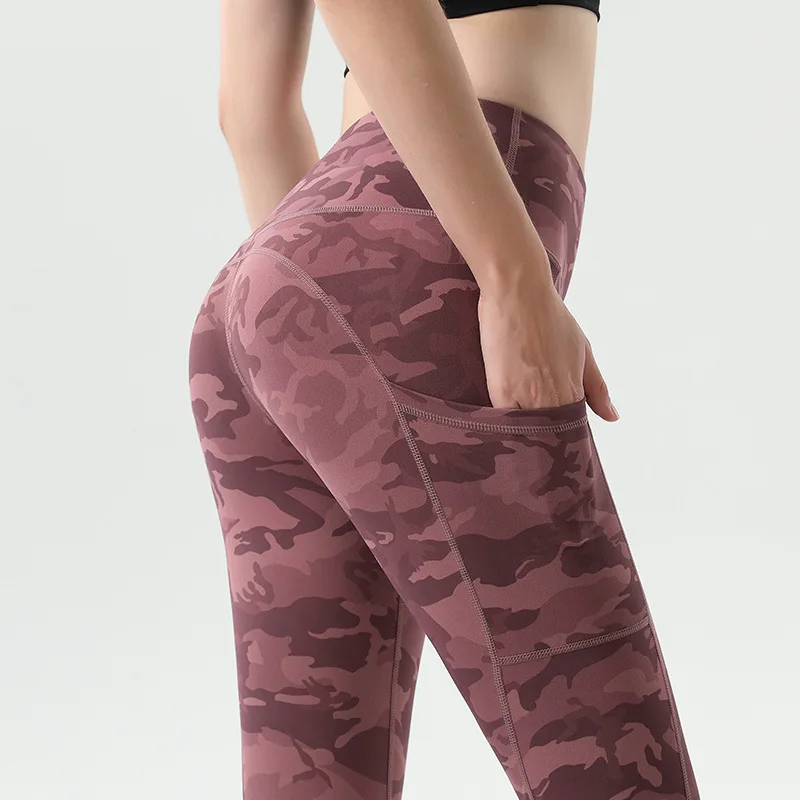 

Camoflage Seamless Fitness Pants with Pocket for Women Double Side Naked Feeling Sports Print Leggings Lift the Hips Gym Clothes