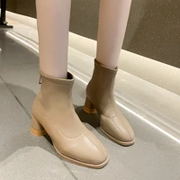 new winter women fashion modern mid calf boots pu leather luxury zipper plus fur high heels botines mujer chaussure femme shoes