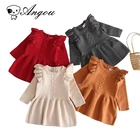 Вязаное платье для новорожденных девочек Angou, Однотонный свитер с оборками и длинными рукавами, одежда для малышей