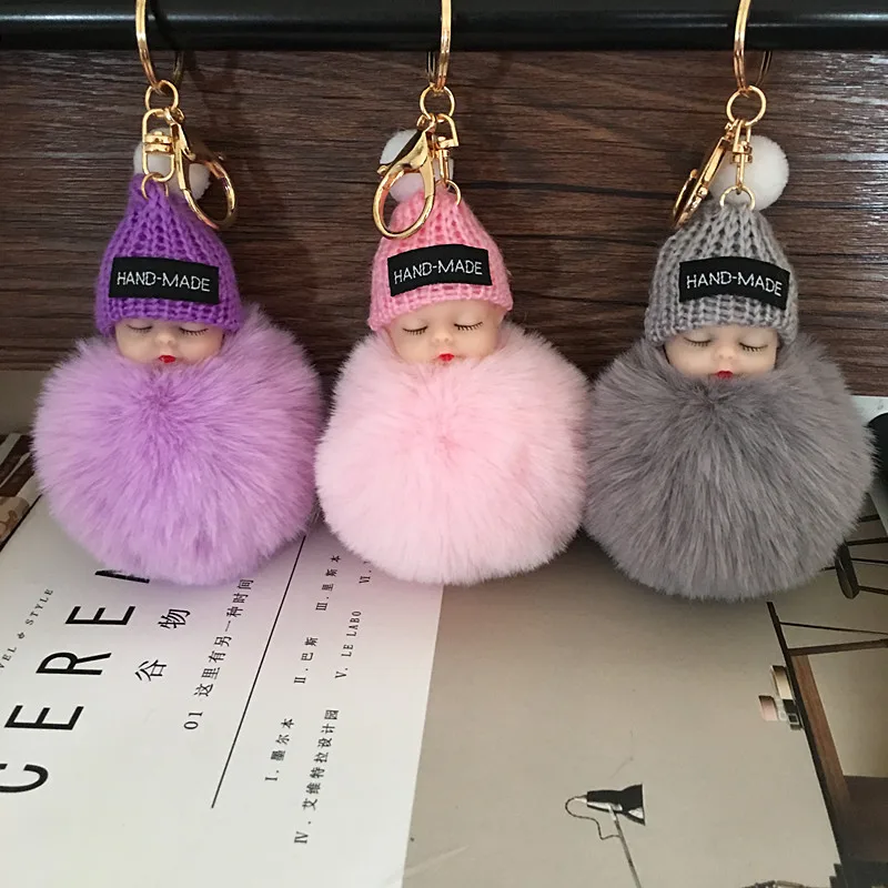 Fake Rabbit Fur Ball Sleeping Baby Doll Keychain Pompom Car Keyring Key Chain Women Holder Bag Pendant Jewelry | Игрушки и хобби