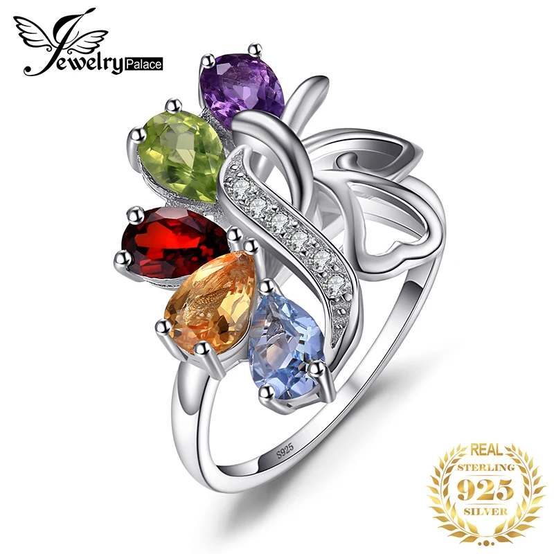 JewelryPalace бабочка 2.4ct Подлинная Аметист гранат перидот цитрин голубой топаз коктейльное кольцо 925 пробы серебро