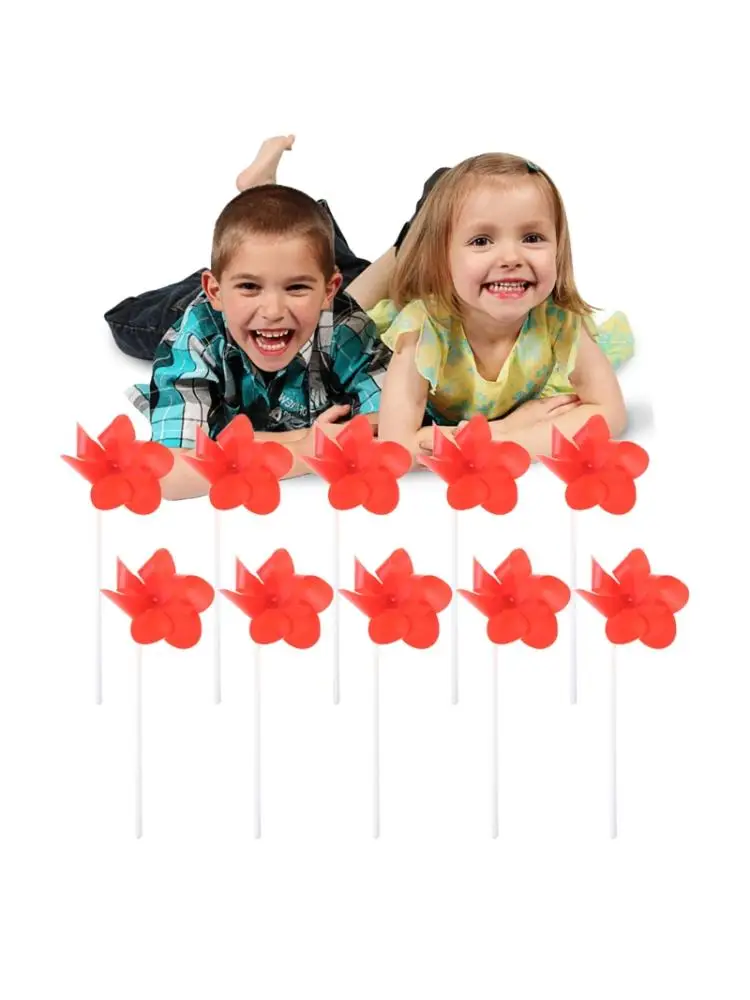 

10 Pcs Six-leaf Solid Color Small Windmill Decoration Square Outdoor Colorful Plastic Creative Children Gift Toys