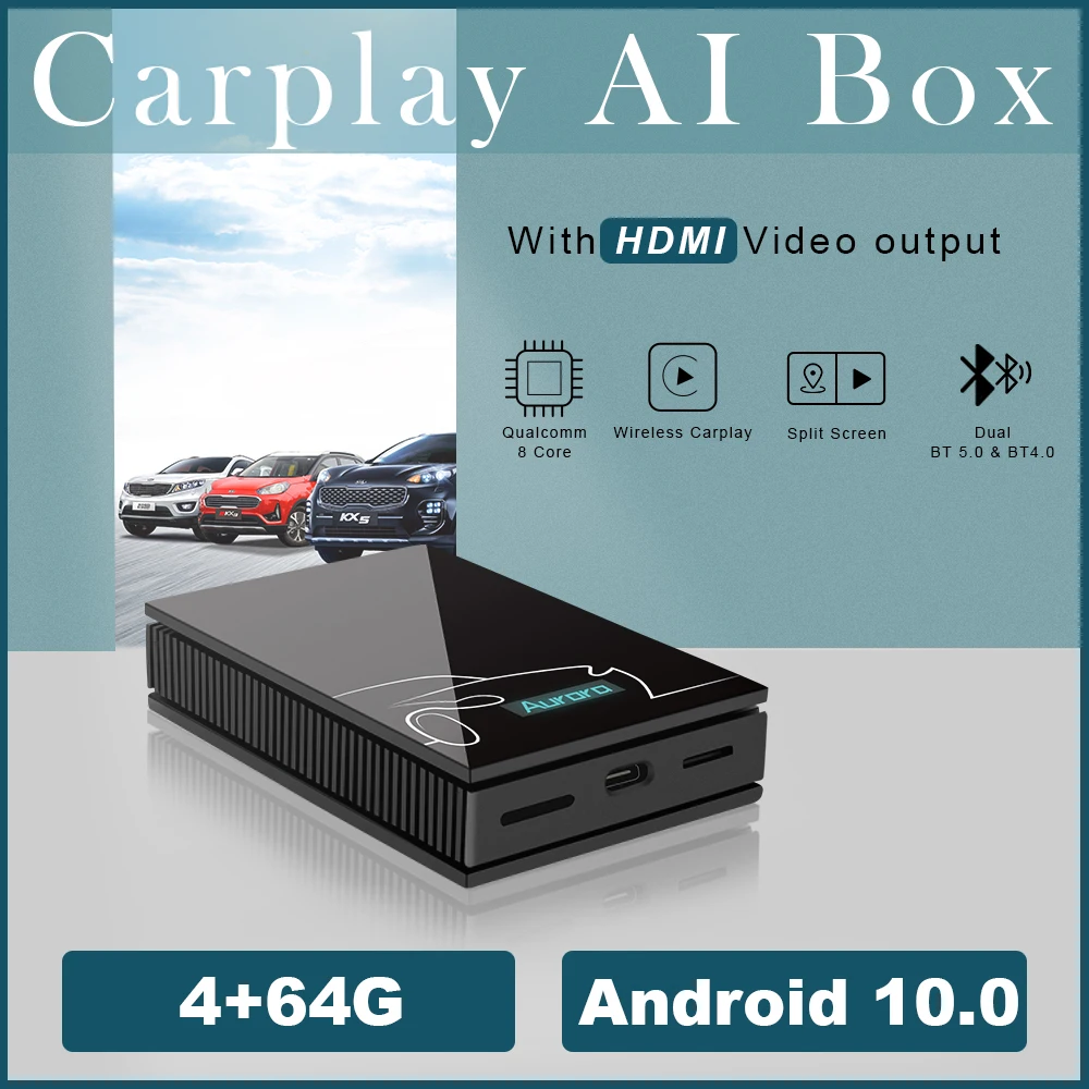 

Wireless Carplay ai box 4+64G 8 core Android 10 support HDMI netflix Youtube Plug and Play ai box for cars with original Carplay