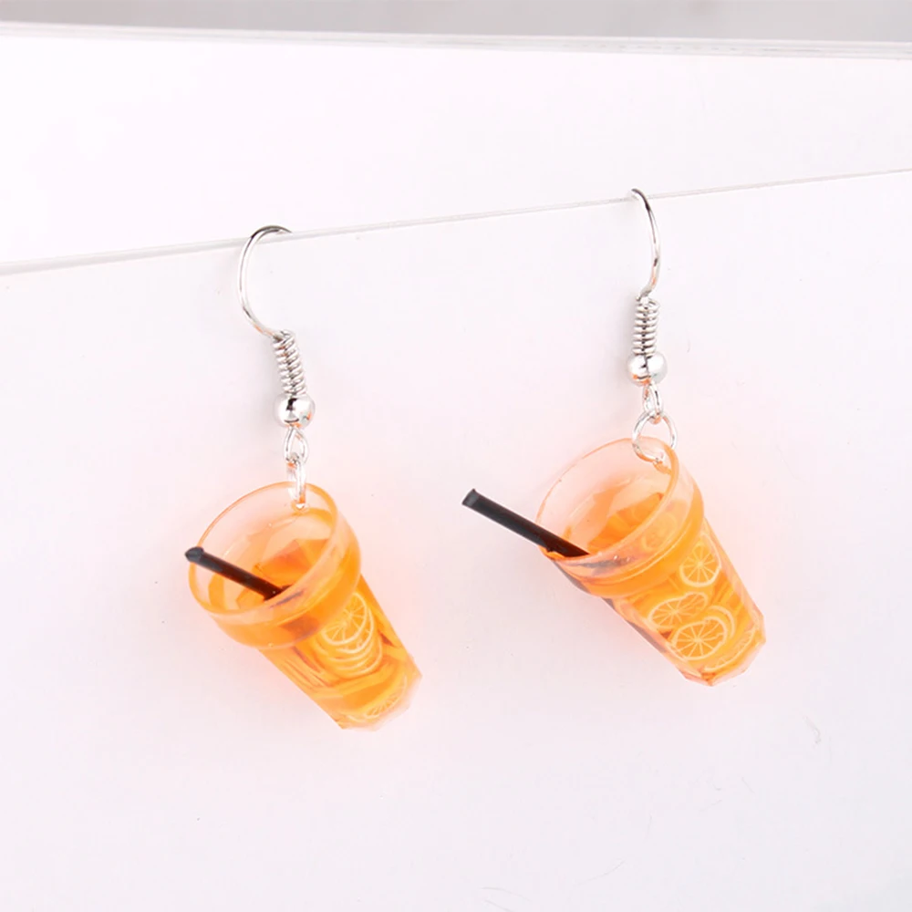 Lovely Fruit Milk Tea Drink Charm Bottle Resin Drop Earrings Fashion Candy Color Yellow Lemon Cup Dangle Earring for Women | Украшения и