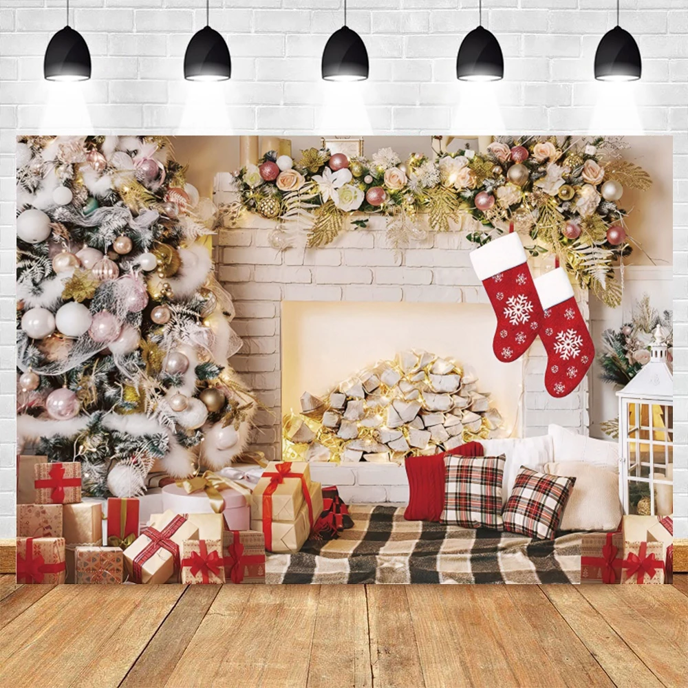 

Christmas Tree Fireplace Gift Baby Background Photography Backdrops Photographic Photozone Photophones For Photos Poster Decor