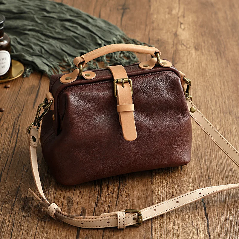 

Preppy Style Real Skin Handbags For Women Contrast Color Cowhide Vegetable Tanning Leather Green Crossbody Single Shoulder Bags