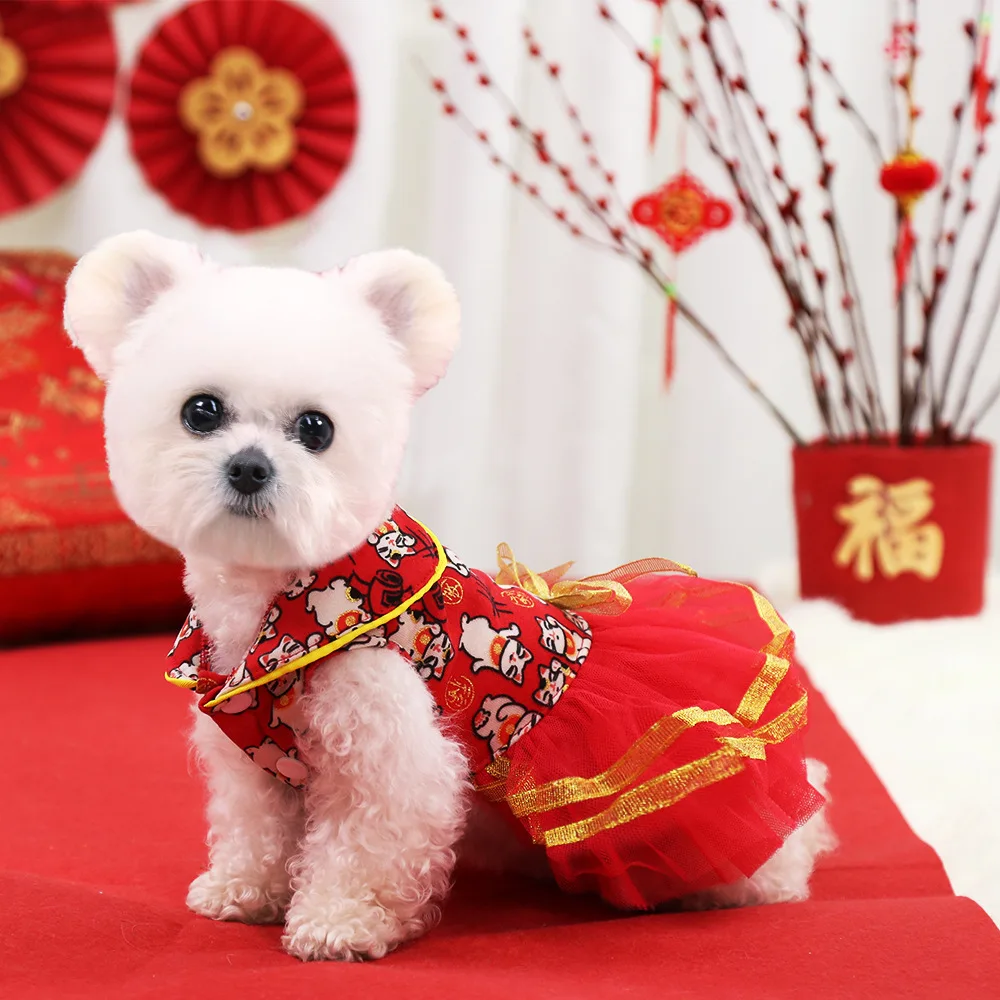 

New Year Dog Dress Red Skirt For Small Dogs Clothes Cute Skirt Wedding Dress For Puppy Costume Chihuahua Christmas Pets Clothing