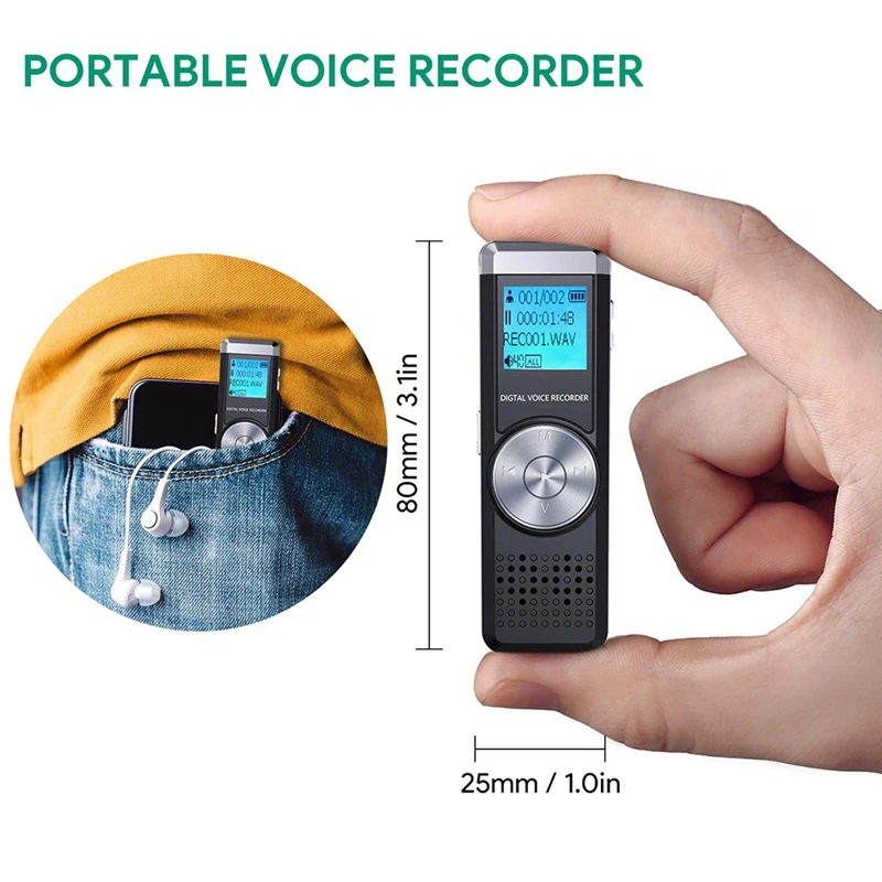 

Digital Voice Recorder Audio Sound Recorder Portable MP3 Recorder for Meeting Lecture Voice Activated Recorder