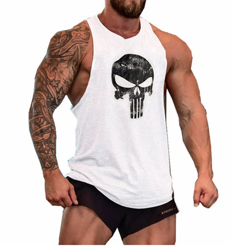 

Skull printed weightlifting fitness stringers shirt male tank top running vest undershirt gym sport tank