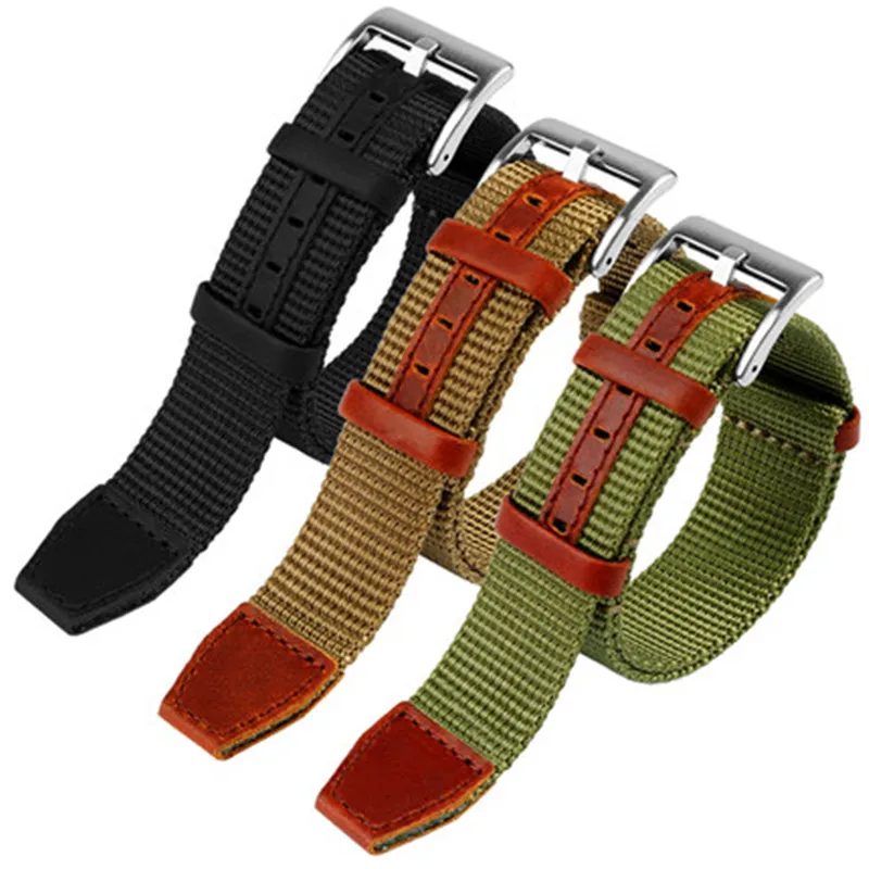 

Ремешок нейлоновый для наручных часов R-olex S-eiko H-amilton, Мужской Ретро нейлоновый холщовый браслет для часов, черный, хаки, 20 мм 22 мм