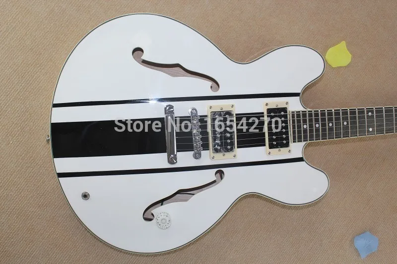 Бесплатная доставка who.ale G custom es-335 Jazz полоя электрическая гитара Подпись черные и