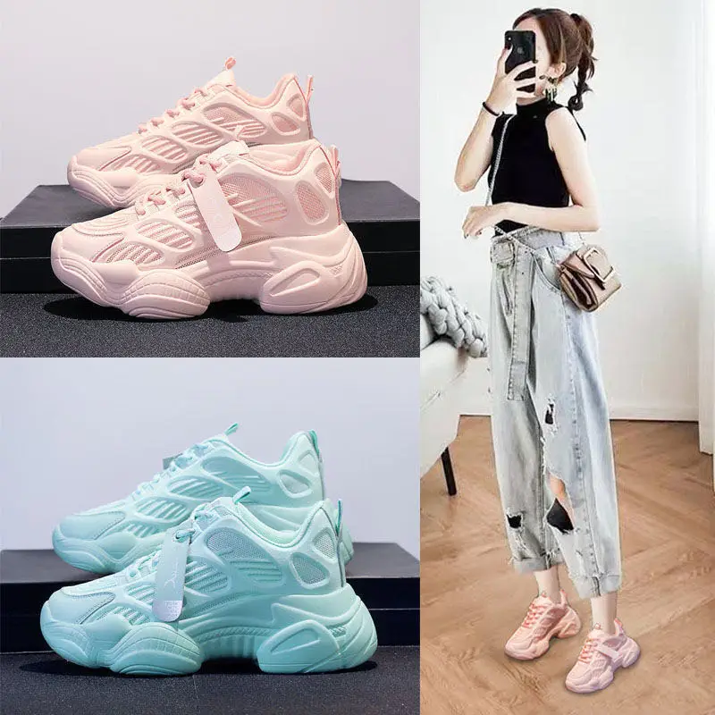 Тренд 2020 года Новинка Утолщенная обувь из сетчатого материала Дышащая женская