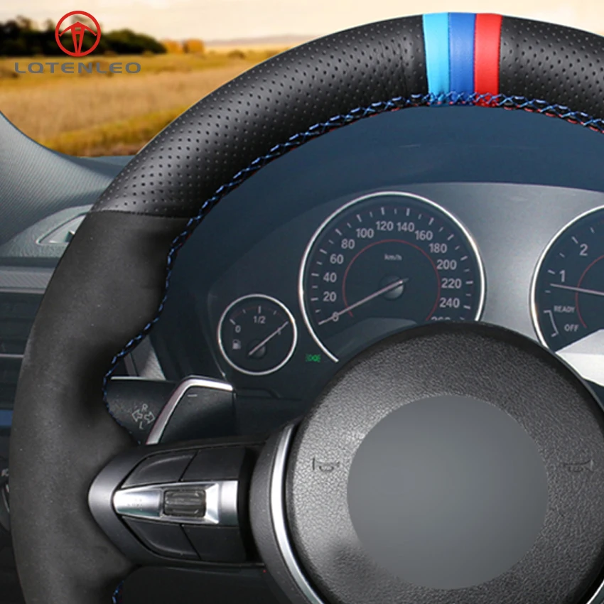 Черная замшевая Оплетка на руль LQTENLEO из натуральной кожи для BMW 1 серии F20 F21 M135i M140i