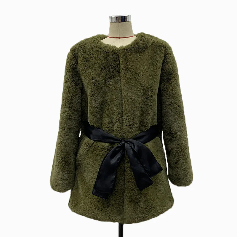 2022 autumn and winter new faux fur women's jacket Korean version of rabbit fur warm casual round neck coat