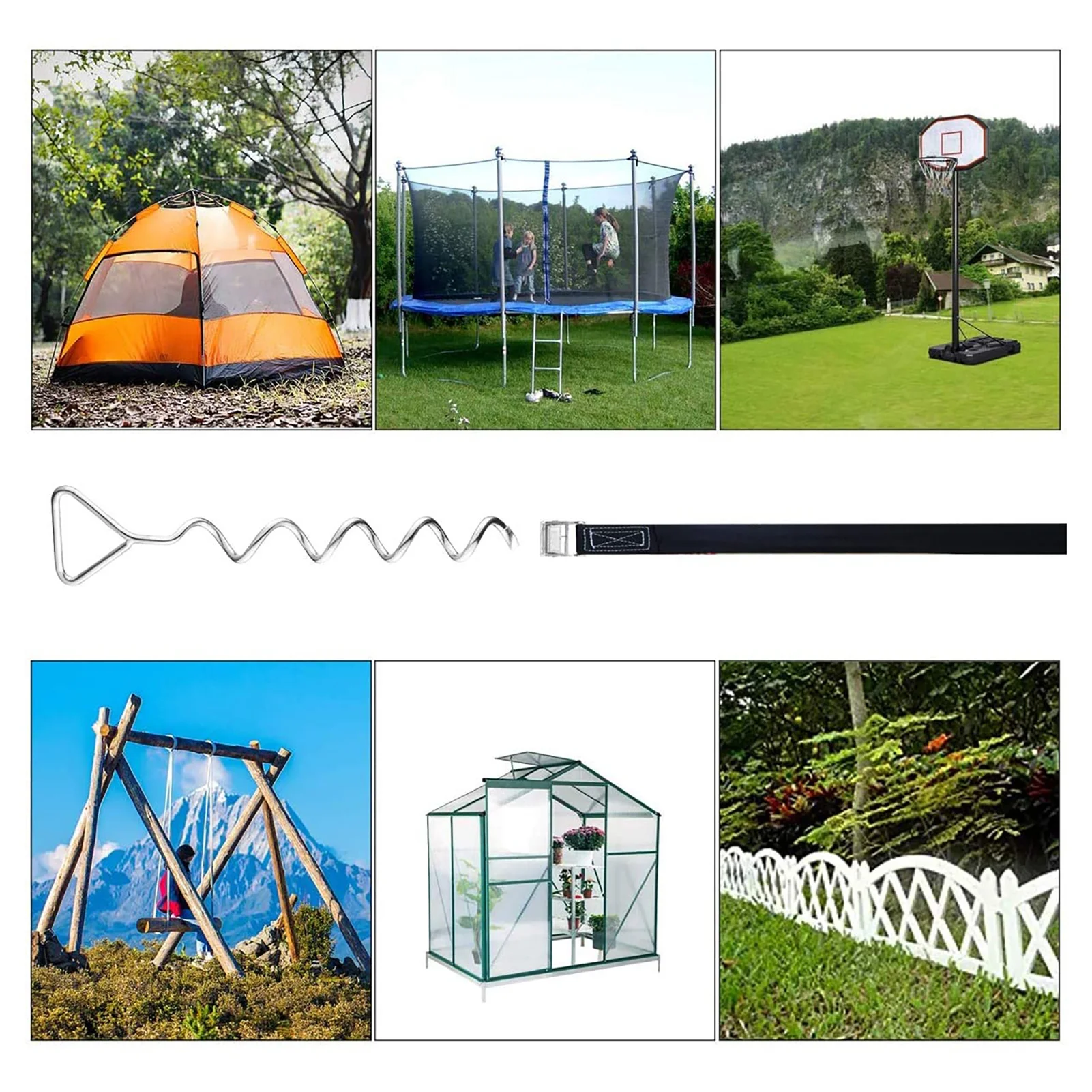 

1 Set Of Outdoor Tent Trampoline Anchor Kit Trampoline Stakes Heavy Duty Spiral With Straps Durable Windproof Tent Accessory