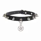 Женское колье с пентаграммой Goth, черный ошейник из искусственной кожи в стиле эмо, Ювелирное Украшение для косплея ведьмы в стиле Харадзюку
