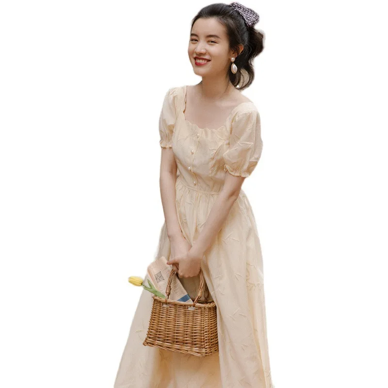 

Summer 2021 new girl design long embroidery tea break dress