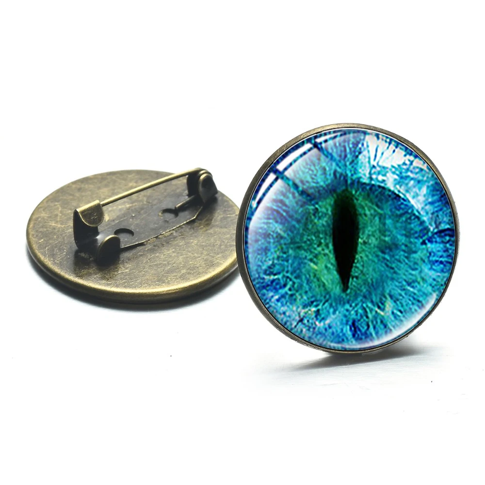 Wild Dragon Eye Glass Cabochon Metal Brooches Steampunk Animal Multicolor Eyes 3D Art Picture Lapel Pins Button Handmade Jewelry | Украшения
