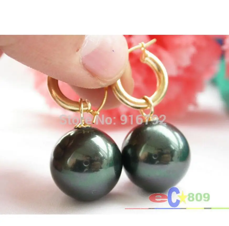 Free Shipping Wholesale &gt&gt&gt14MM TAHITIAN BLACK ROUND SOUTH SEA SHELL PEARL DANGLE EARRING | Украшения и аксессуары