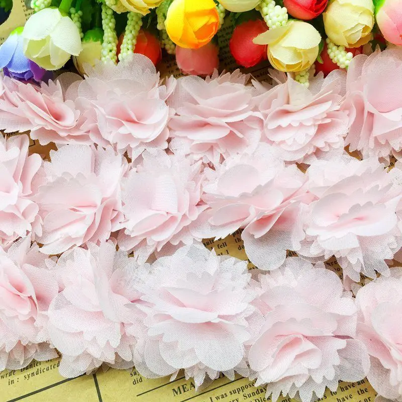 1 ярд цветной шифоновый 3D однотонный кластер цветы кружевная отделка платье
