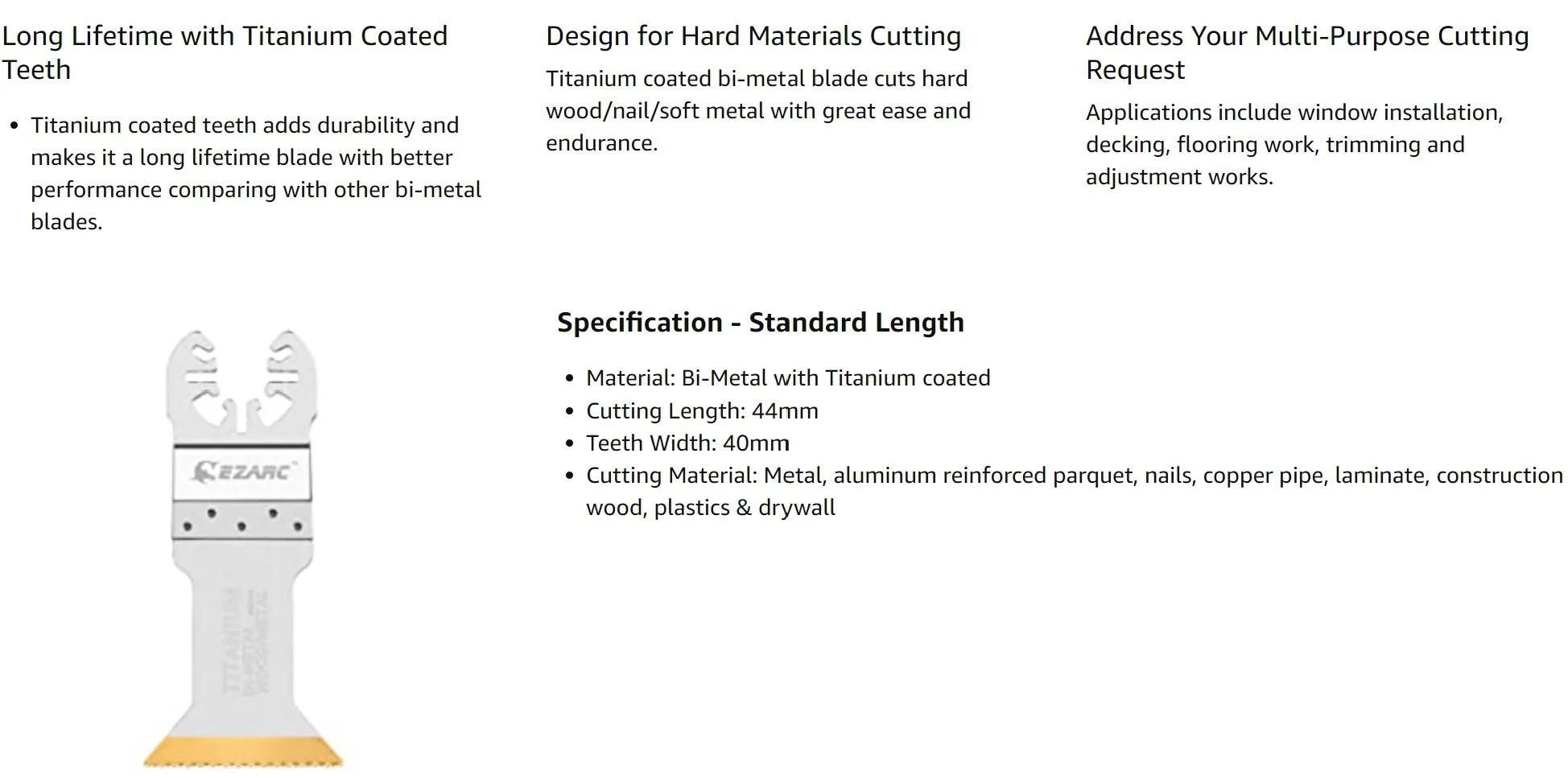 EZARC Titanium Oscillating Multitool Blades Power Cut Saw Blades for Wood, Metal and Hard Material, 3-Pack EZARC Titanium Oscillating Multitool Blades Power Cut Saw Blades for Wood, Metal and Hard Material, 3-Pack