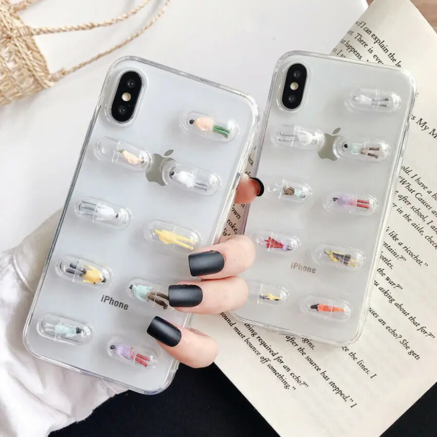 3D милый чехол для телефона в виде капсулы iPhone 11 XS Max XR X 8 7 6 прозрачный из ТПУ защиты