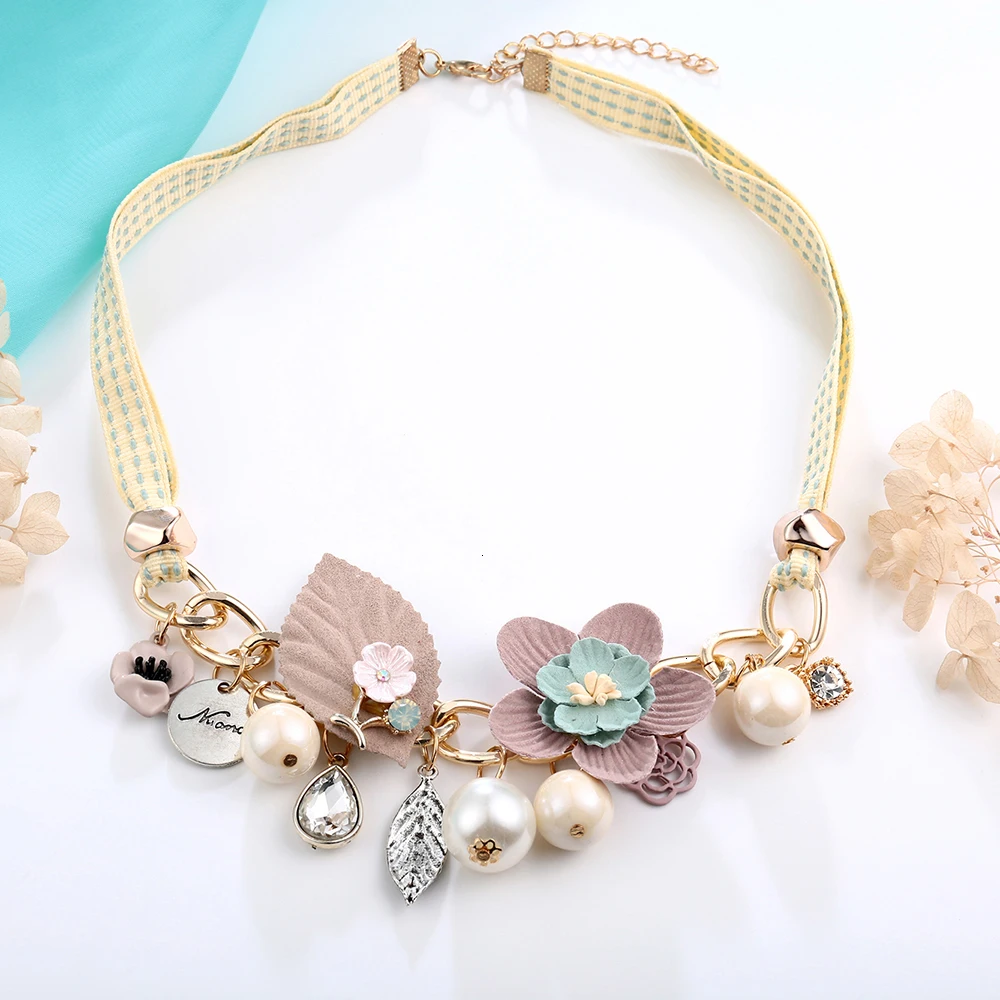 Цветочные массивные ожерелья для женщин Collier Femme колье из искусственного жемчуга Neklaces& кулоны Модные ювелирные изделия воротник подарки