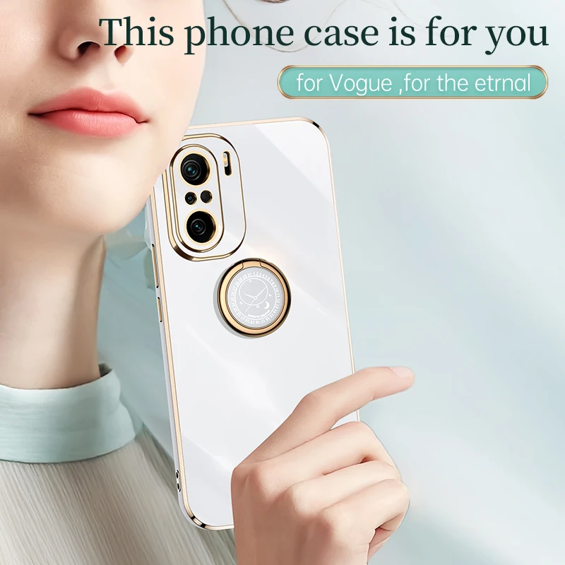 plating square ring holder phone case on for xiaomi mi 11i 11 i poco f3 5g redmi k40 pro luxury soft silicone stand cover free global shipping