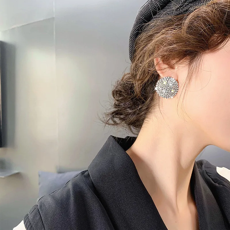 Блестящие стразы большие круглые серьги-гвоздики для женщин Классические