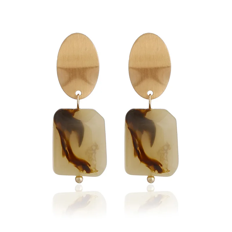 New Fashion Brushed Gold Color Deep Blue Resin Pendant Statement Copper Drop Earrings for Women Girls Party Jewelry | Украшения и