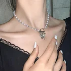 Ожерелье в Корейском стиле с подвесками-бабочками для женщин и девушек, чокеры в японском ретро-стиле со сверкающими кристаллами и стразы, Ювелирное Украшение с искусственным жемчугом
