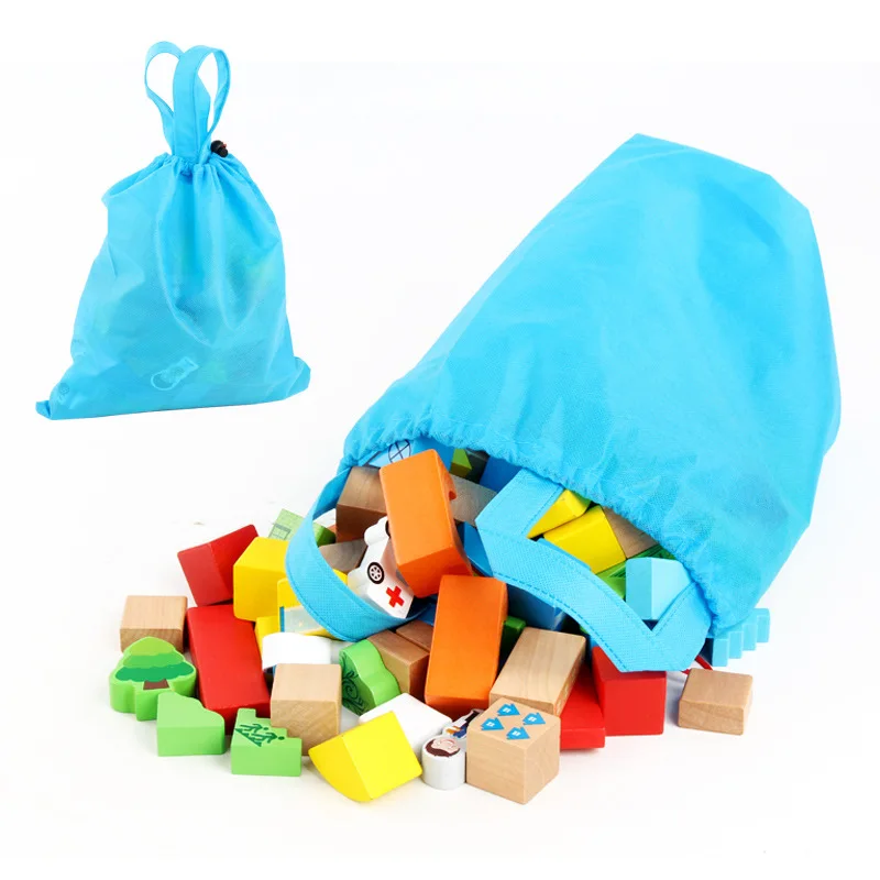 

100 Pieces Of Wooden Building Blocks Children's Toys Diy Urban Traffic Scene Geometry Shape Model Early Education Wooden Toys