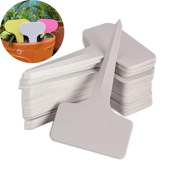 

100 шт 6x10 см Пластик растения, искусственные бриллианты, Т-образный метки Детский сад Этикетки Т-образная вставка серого цвета