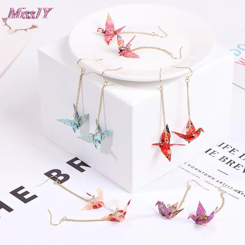 

1 Pair Of Earrings Origami blings Bird Cranes Paper Earrings Red Romantic Crane Pendant Trendy Jewelry For Women Accessories HOT