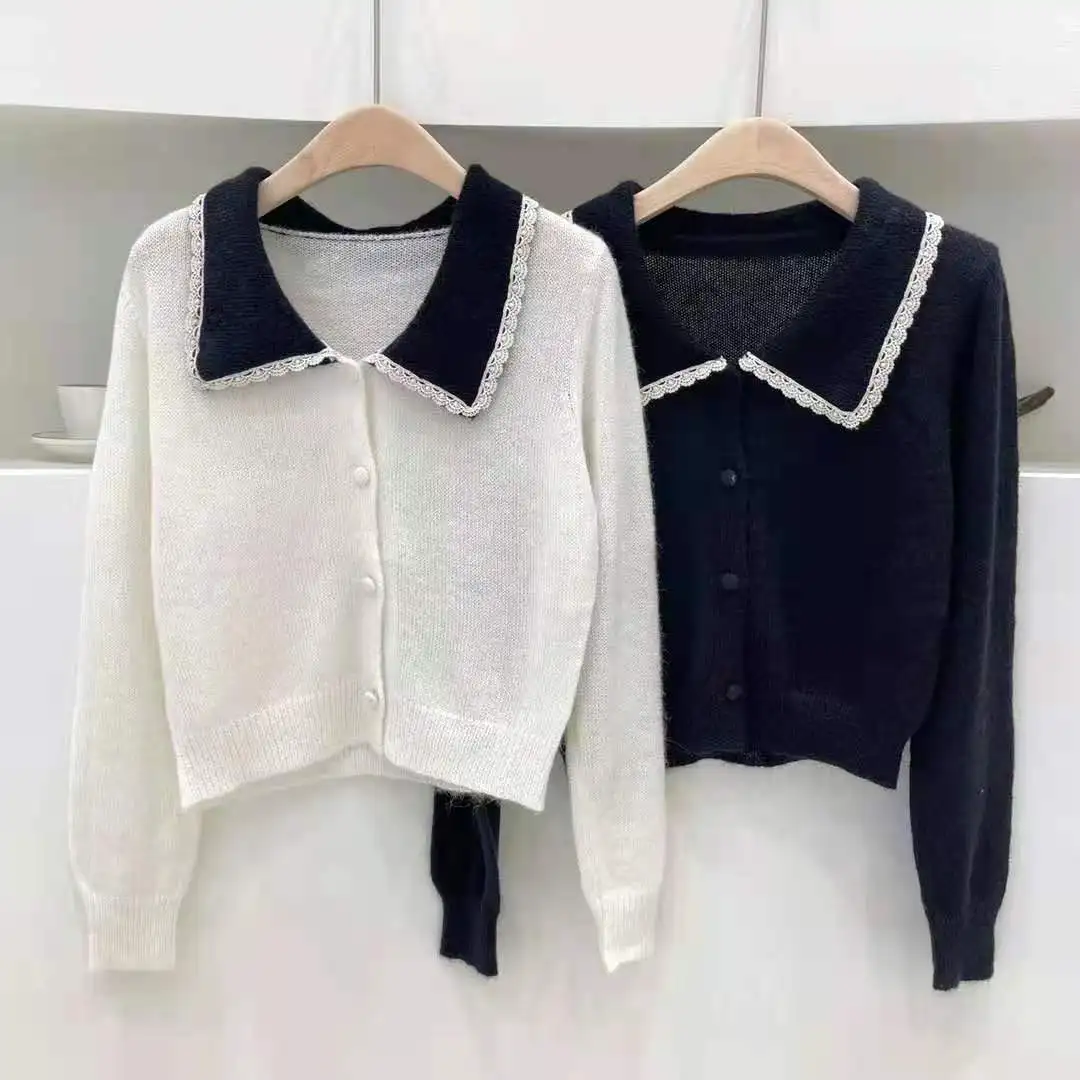 

Lace Short Loose Age Reduction 2021 Autumn Ladies Elegant And Simple Sweater Cardigan