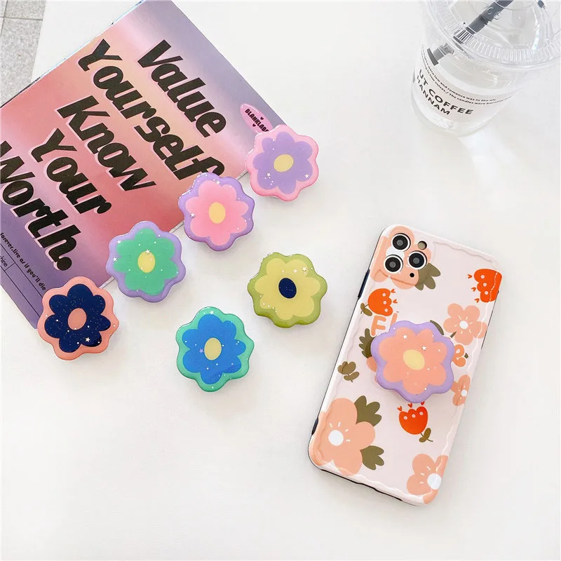 

Glitter 3D Cute flowers universal mobile phone stretch bracket cartoon fold Phone Stand Holder Finger car phone Holder