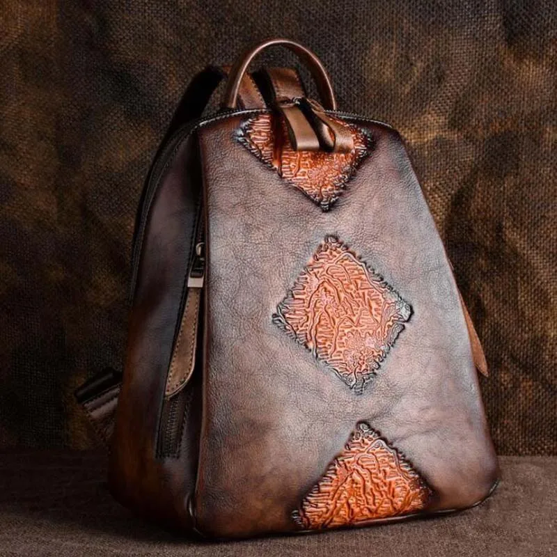 Женский кожаный рюкзак, винтажный рельефный рюкзак Mochila Feminina, повседневный женский рюкзак, женская сумка на плечо, рюкзак для путешествий