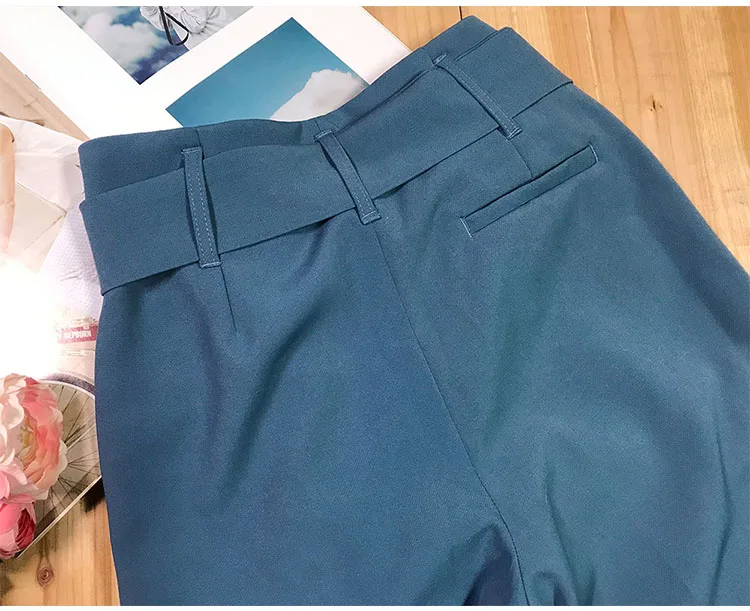 Elfbop синие длинные брюки с высокой талией поясом-Новейшие женские стильные |